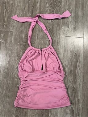 La Vie En Rose Pink Halter Tankini Top | Side ruching | Medium large | Pink